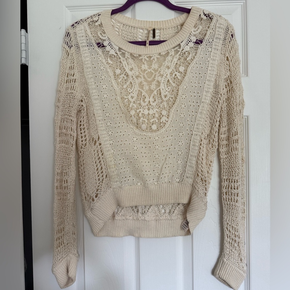 Free people cream Lace Knit Sweater